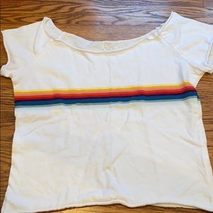 Brandy Melville Rainbow-Stripe Off Shoulder Tee